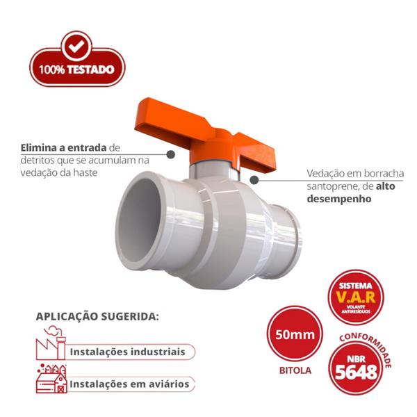 Imagem de Registro de Esfera BR Com Bitola de 50mm Cor Branco Com Sistema V.A.R Durín