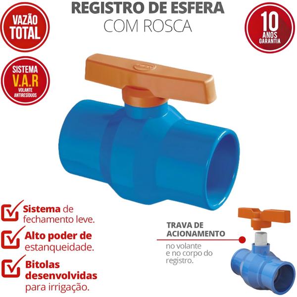 Imagem de Registro De Esfera Com Rosca Pvc Com Bitola De 1.1/2" Com Sistema V.A.R