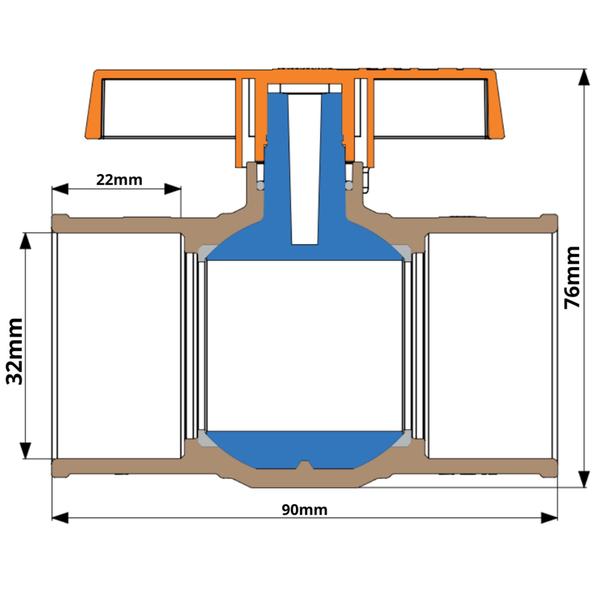 Imagem de Registro De Esfera Solda Pvc Azul 32mm Com Sistema V.A.R Durín