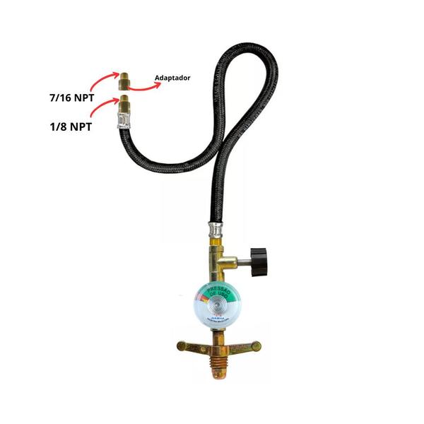 Imagem de Registro Gás Alta Pressão P/ Botijão P13 + Pigtail 1/8 1 mt