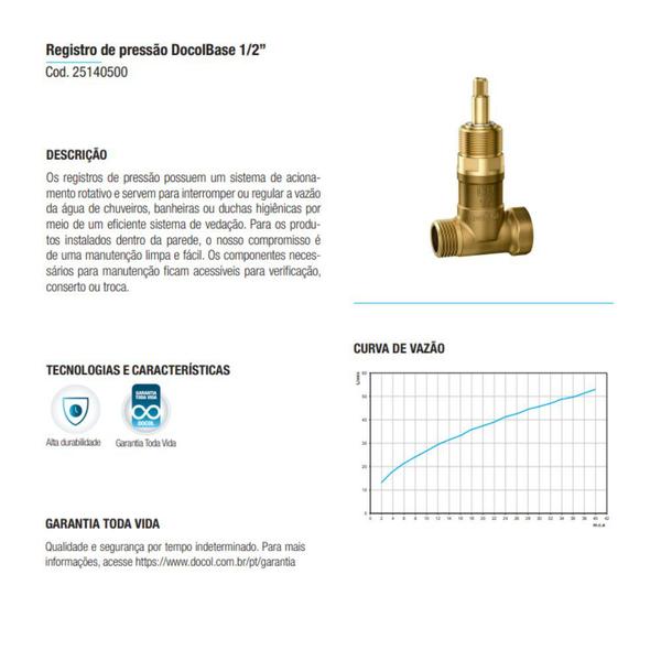 Imagem de Registro Metal Pressão Docolbase 1/2'' 25140500 Docol