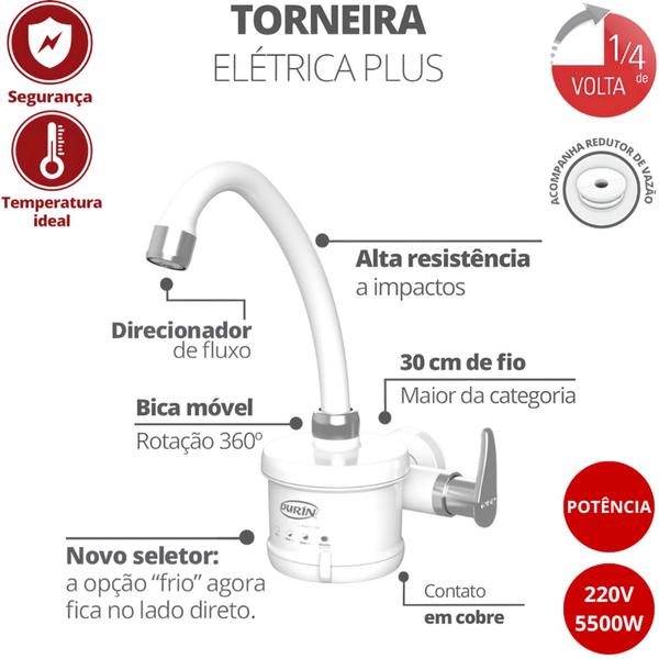 Imagem de Registro Para Cozinha Parede Elétrica 5500W/220V Branca/cromado Durín