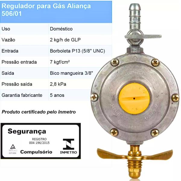 Imagem de Registro Regulador de Gás Doméstico 506/01 Aliança 2kg/h