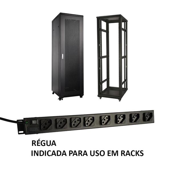 Imagem de Régua 8 Tomadas Rack 19 Polegada Cabo 3M - 110V /220V 2200W