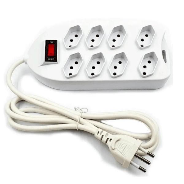 Régua Energia 8 Saídas Cabo 2 Metros Bivolt 110V/220V Branco - Bellator Imagem de Régua Energia 8 Saídas Cabo 2 Metros Bivolt 110V/220V Branco