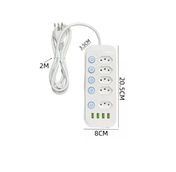 Imagem de Régua Extensão 5 Tomadas E 4 Usb 4 Pd Led Bivolt 110v/220v GN-348