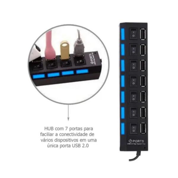 Imagem de Régua Hub Usb 2.0 Diversas Entradas 7 Portas Usb Mouse Hd Extensor