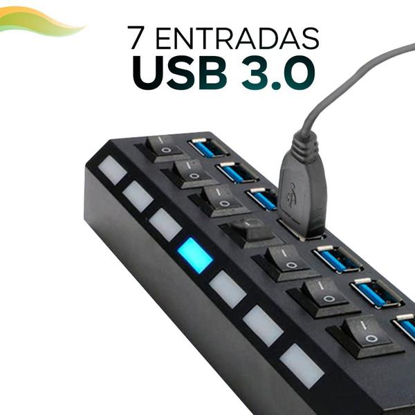 Imagem de Régua Hub Usb 3.0 - 7 Portas Hd Externo Pen Drive