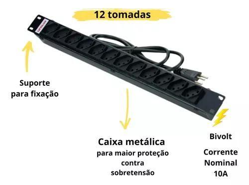 Imagem de Regua Para Rack Fiolux 19" C/12 Tomadas 10A - 1CABORACK12