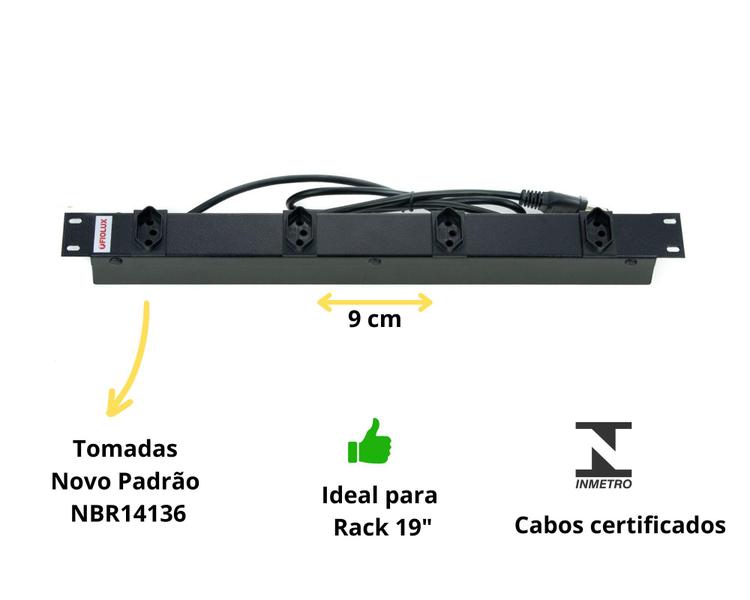 Imagem de Regua Rack 4 Tomadas Extensão Som Profissional Bivolt 10a