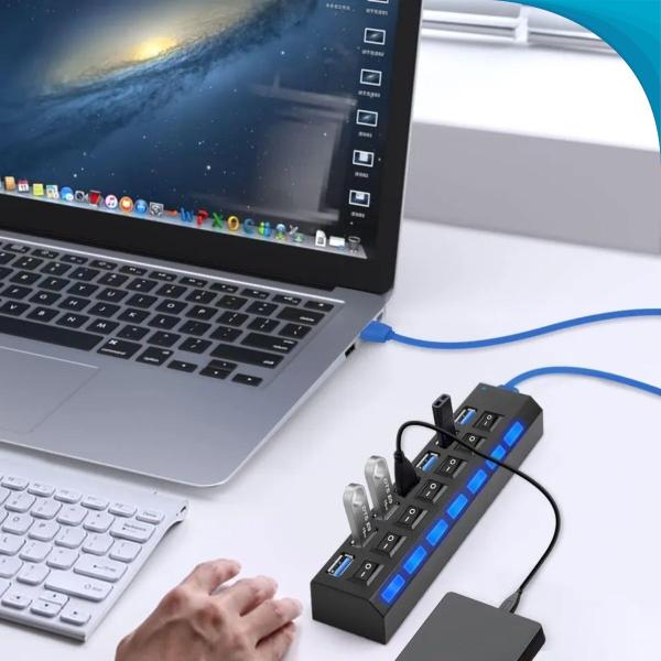 Régua USB 7 Portas com LED e Extensor Dia Das Mães - ATENA Imagem de Régua USB 7 Portas com LED e Extensor Dia Das Mães