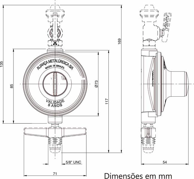 Imagem de Regulador Aliança 503/18 5kg/h saída 3/8" SAE (Caixa 10 Unidades)