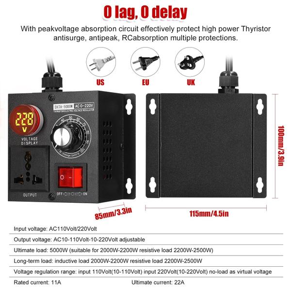 Imagem de Regulador De Tensão Contínuo Portátil 5000W AC220V Controlador De Tensão Variável Monofásico