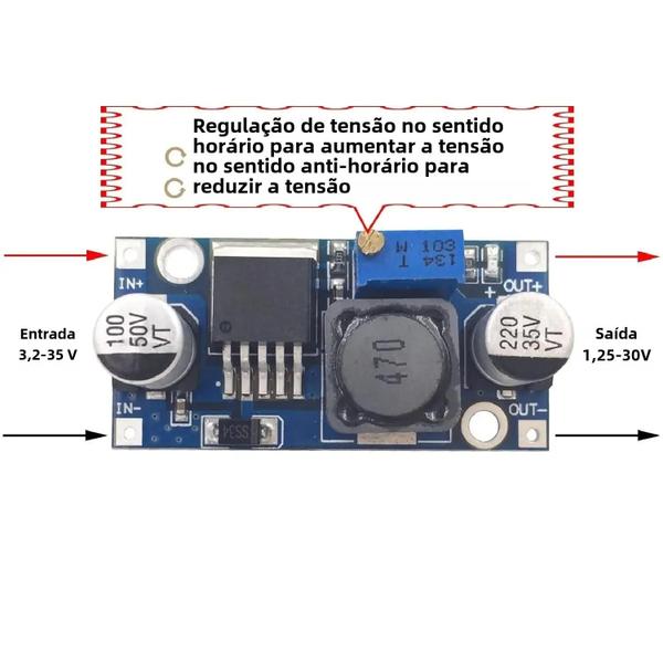Regulador de Tensão DC-DC Ajustável LM2596 - Conversor Buck Step-Down Imagem de Regulador de Tensão DC-DC Ajustável LM2596 - Conversor Buck Step-Down