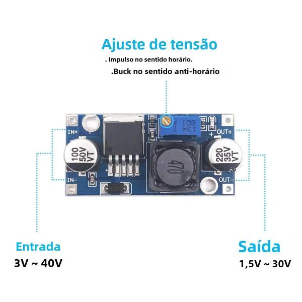 Regulador de Tensão DC-DC Ajustável LM2596 - Conversor Buck Step-Down Imagem de Regulador de Tensão DC-DC Ajustável LM2596 - Conversor Buck Step-Down