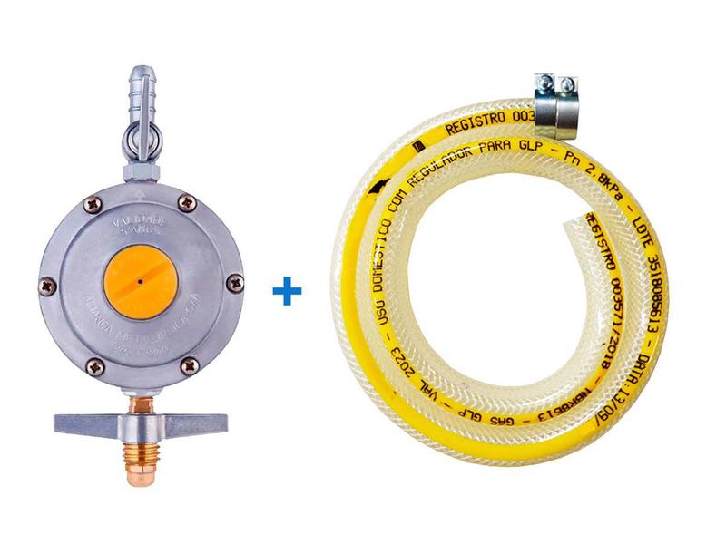 Imagem de Regulador gás 13Kg Aliança 2kg c/ mangueira 1,2mt + 2 abraça