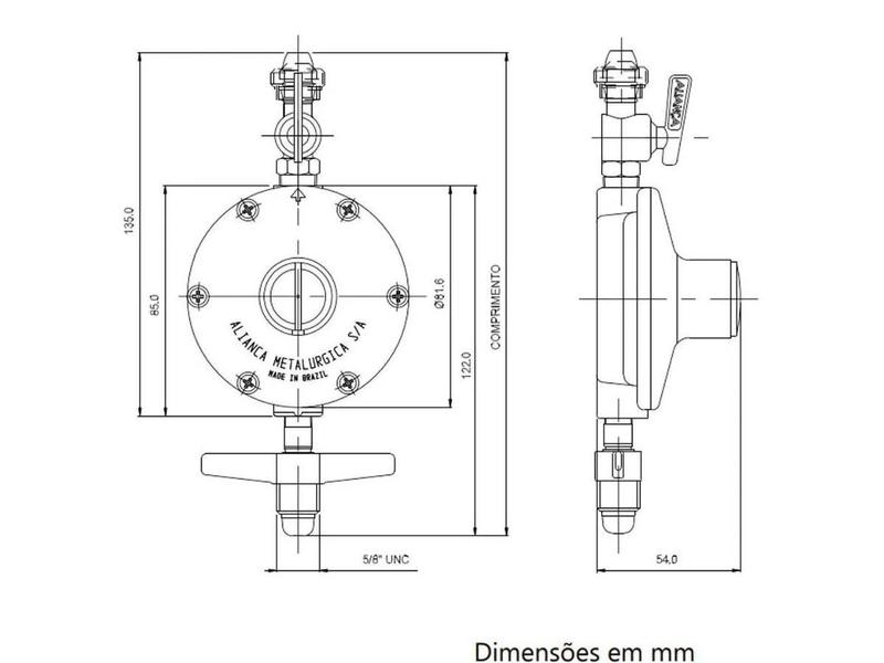 Imagem de Regulador gás 13Kg Aliança 2kg, mangueira flexivel AÇO 1,2mt