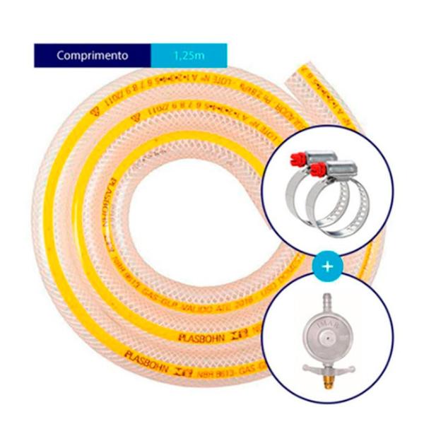 Imagem de Regulador Gás Para Fogareiro 1KG/H Mangueira 125cm + 2 Abraç