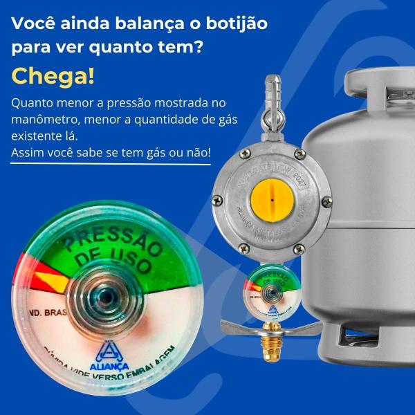 Imagem de Regulador Registro De Gás Com Monômetro + Mangueira 1,2M