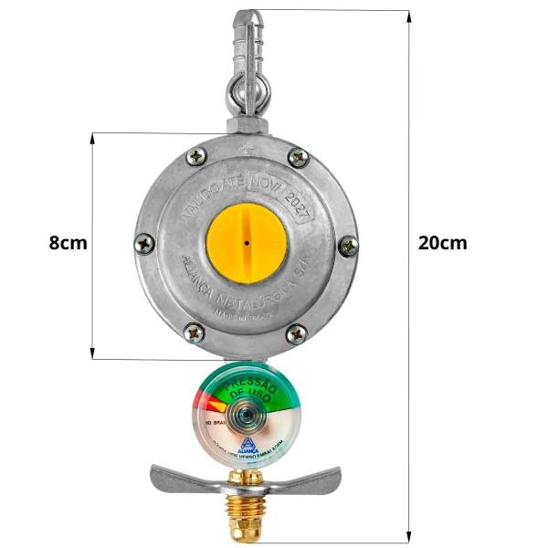 Imagem de Regulador Registro De Gás Com Monômetro + Mangueira 80Cm