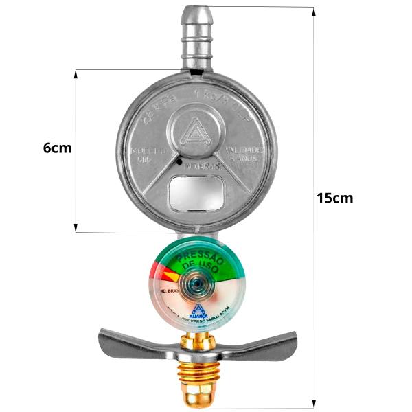 Imagem de Regulador Registro de Gás de Cozinha Doméstico Blindado Com Monômetro Vazão 1kg/h  Aliança