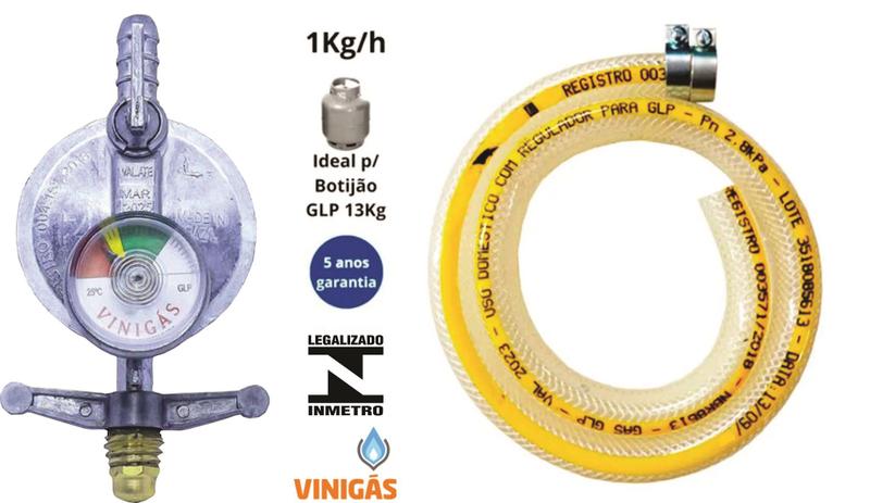 Imagem de regulador visor click com medidor gás mangueira pvc 3 metros