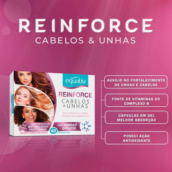 Imagem de Reinforce com Biotina e Acido Pantotenico para Cabelos Unhas - Equaliv - 60 Cápsulas