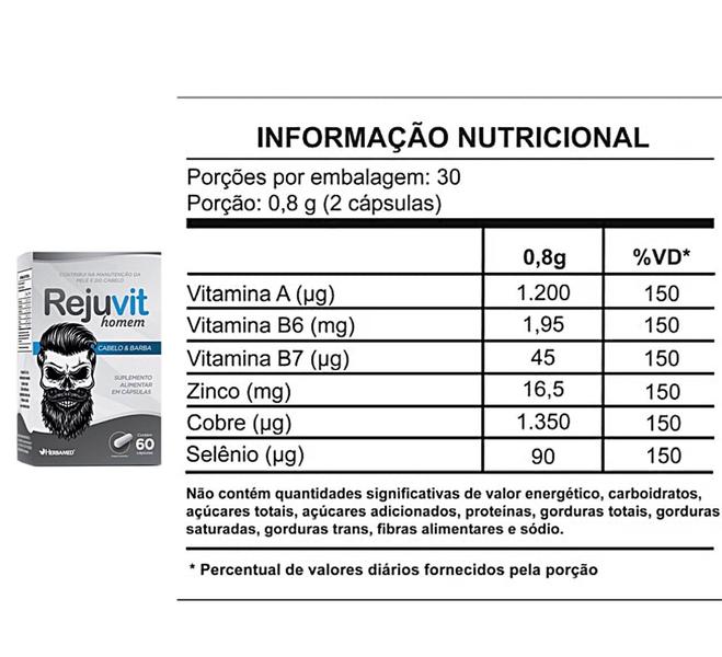 Imagem de Rejuvit Homem Cabelo E Barba 60 Cápsulas - Herbamed