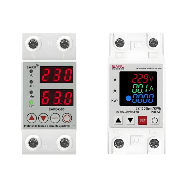 Imagem de Relé de Sobrecorrente e Sobretensão Ajustável - Trilho DIN - 40A/63A/230V