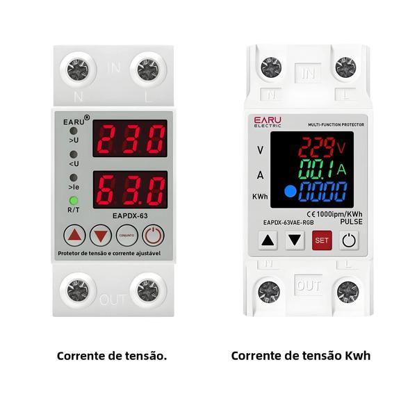 Imagem de Relé de Sobrecorrente e Sobretensão Ajustável - Trilho DIN - 40A/63A/230V