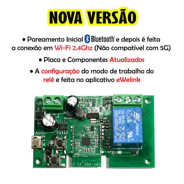 Imagem de Relé Placa Módulo Wifi Pulso 1ch Portão Garagem Fechadura 7v 12v 32v Ewelink Automação Alexa Sonoff