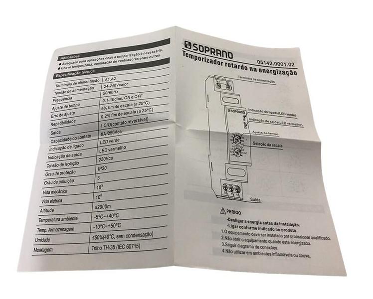 Imagem de Rele temporizador retardo na energização ajustável Soprano