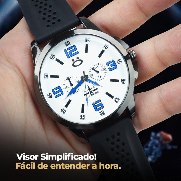 Imagem de Relogio aço inox casual preto branco pulseira silicone analogico ajustavel original presente casual