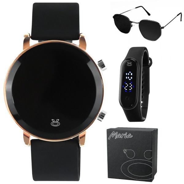 Imagem de Relogio aço inox digital feminino + caixa + oculos sol original dourado preto casual presente moda