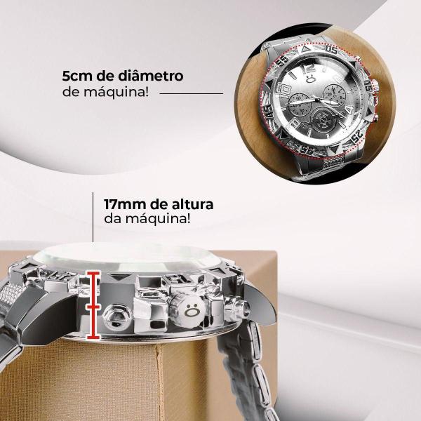 Imagem de Relogio Aço Inox Masculino Prata Personalizado Caixa Social