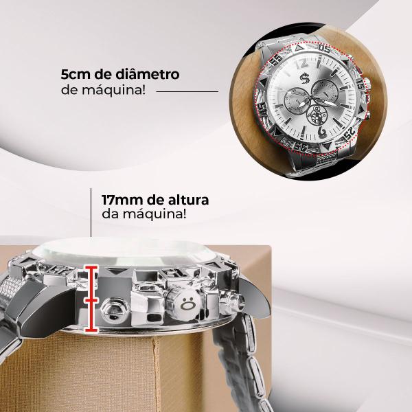 Imagem de Relogio aço inox prata + pulseira grumet presente analogico qualidade premium casual social