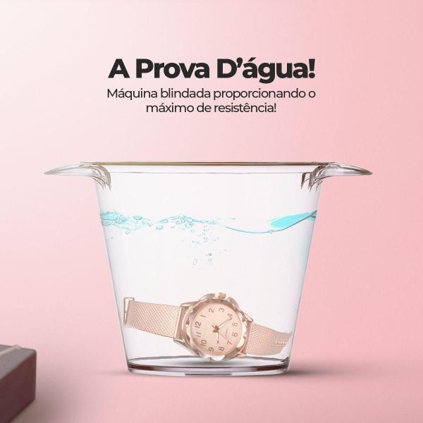 Imagem de Relogio Aço Inox Silicone + Relógio Feminino Prova Dagua