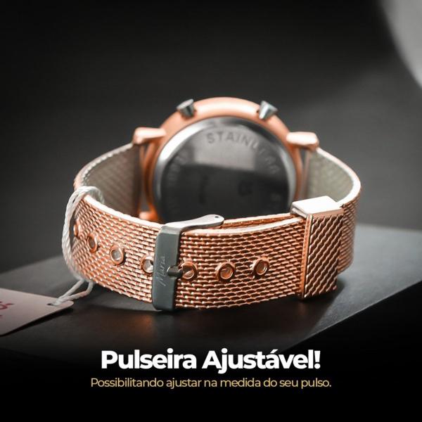 Imagem de relogio aço led silicone + relogio feminino digital dourado casual pulseira ajustavel social rose