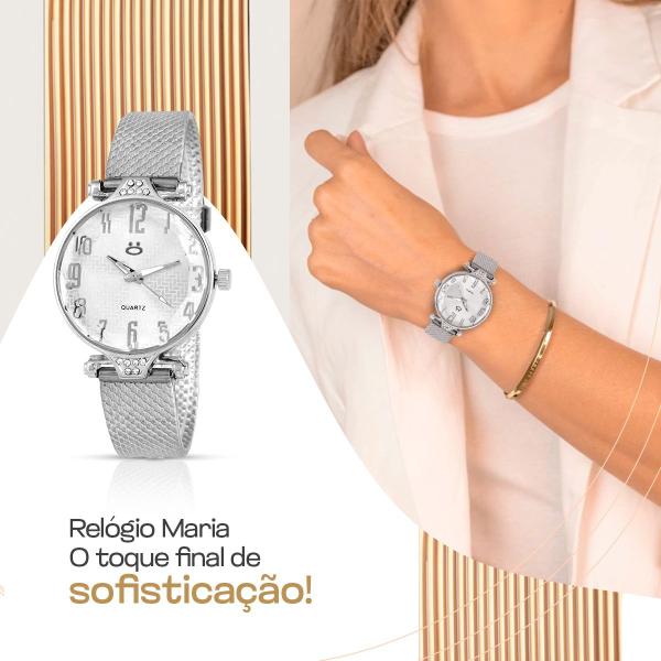 Imagem de Relogio aço prata feminino + brinco colar coração social original ponteiro qualidade premium casual