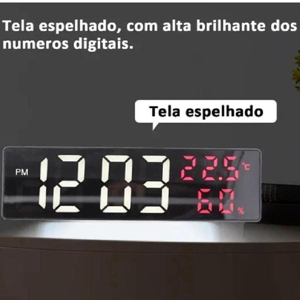 Imagem de Relógio Alarme Temperatura Despertador Tela Espelhado