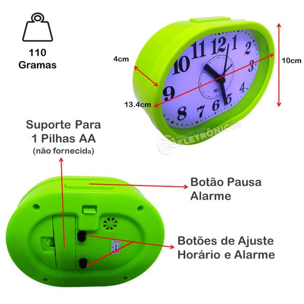 Imagem de Relógio Analógico Despertador Formato Oval Alarme ZB2011