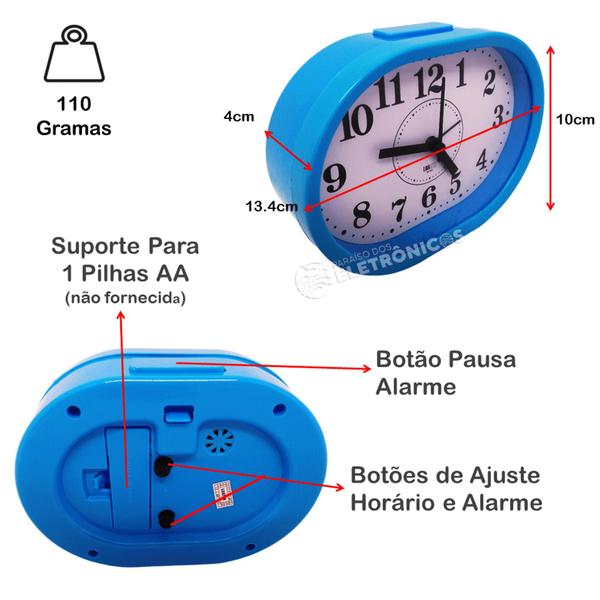 Imagem de Relógio Analógico Despertador Formato Oval Despertar ZB2011