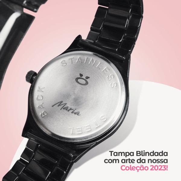 Imagem de Relogio analogico feminino aço inox qualidade premium preto original presente social casual