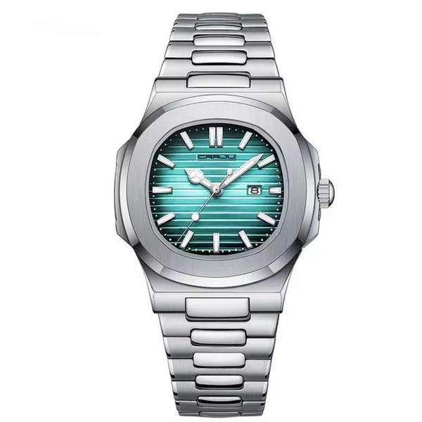 Relogio Analógico Masculino Quadrado Luminoso em Aço inoxidável Impermeavel - CRRJU Imagem de Relogio Analógico Masculino Quadrado Luminoso em Aço inoxidável Impermeavel