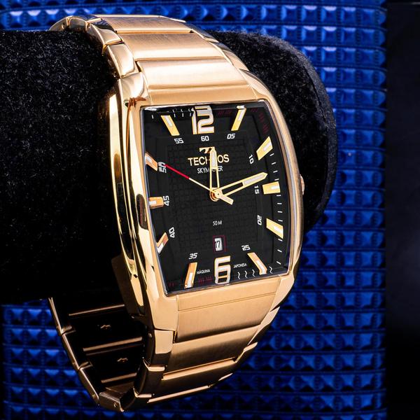 Imagem de Relógio Analógico Masculino Technos Skymaster Dourado Retangular Casual Original Prova D'água Garantia 1 ano 2115MWJ/1P