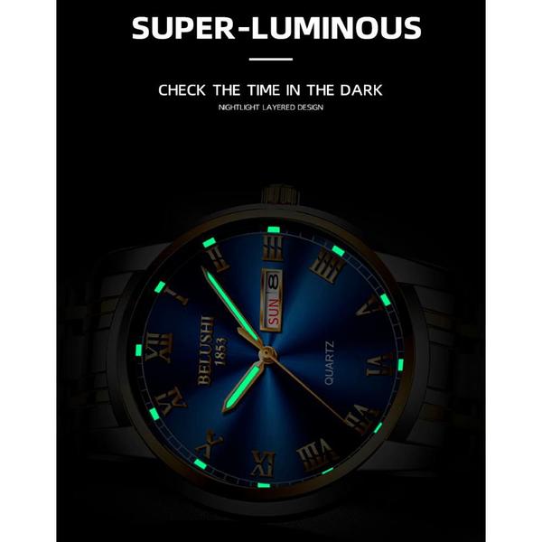 Imagem de Relógio Azul Prata Masculino Casual Data Hora Luminoso Aço
