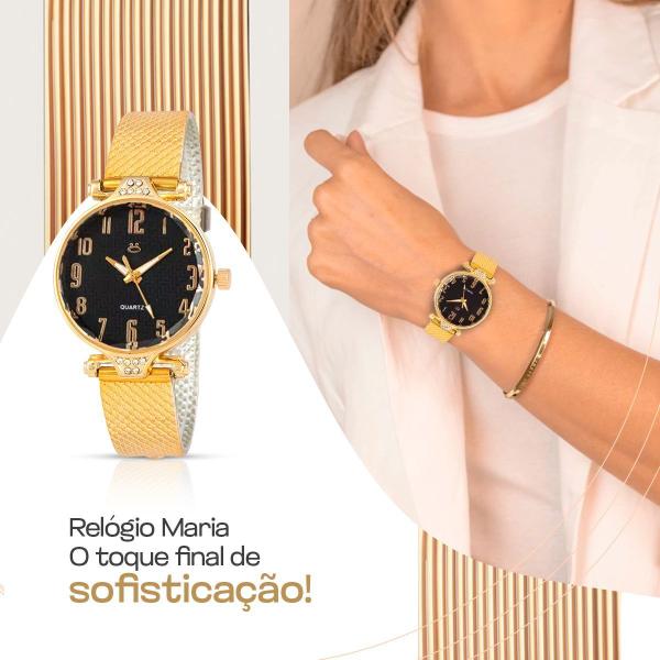 Imagem de relogio banhado dourado feminino + colar brincos strass social inoxidável presente original dourado