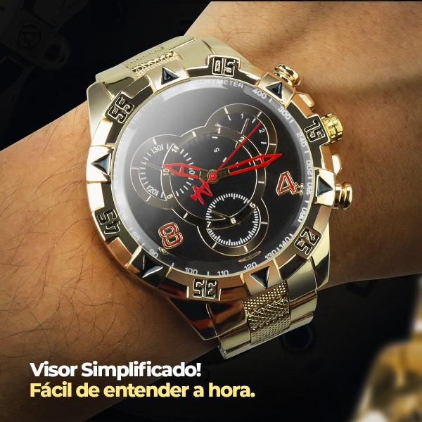 Imagem de Relogio banhado prova dagua + cordão cruz + pulseira qualidade premium social grande robusto casual