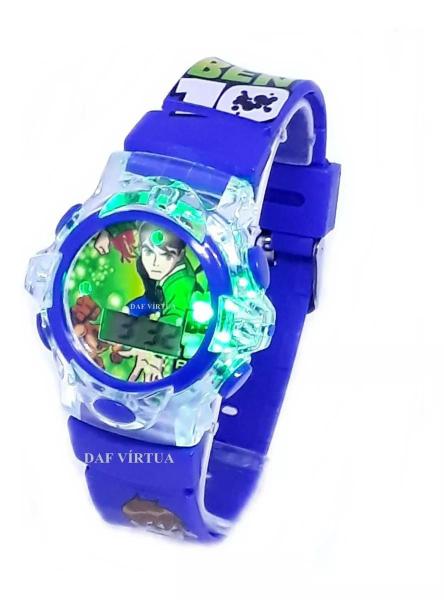 Imagem de Relógio Ben10 Infantil Com Som Luzes Azul 3d Lindo Azul