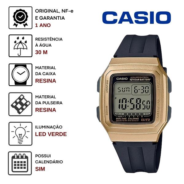 Imagem de Relógio Casio Digital Feminino Masculino Cronômetro 5 Alarmes Dourado F-201WAM-9AVDF